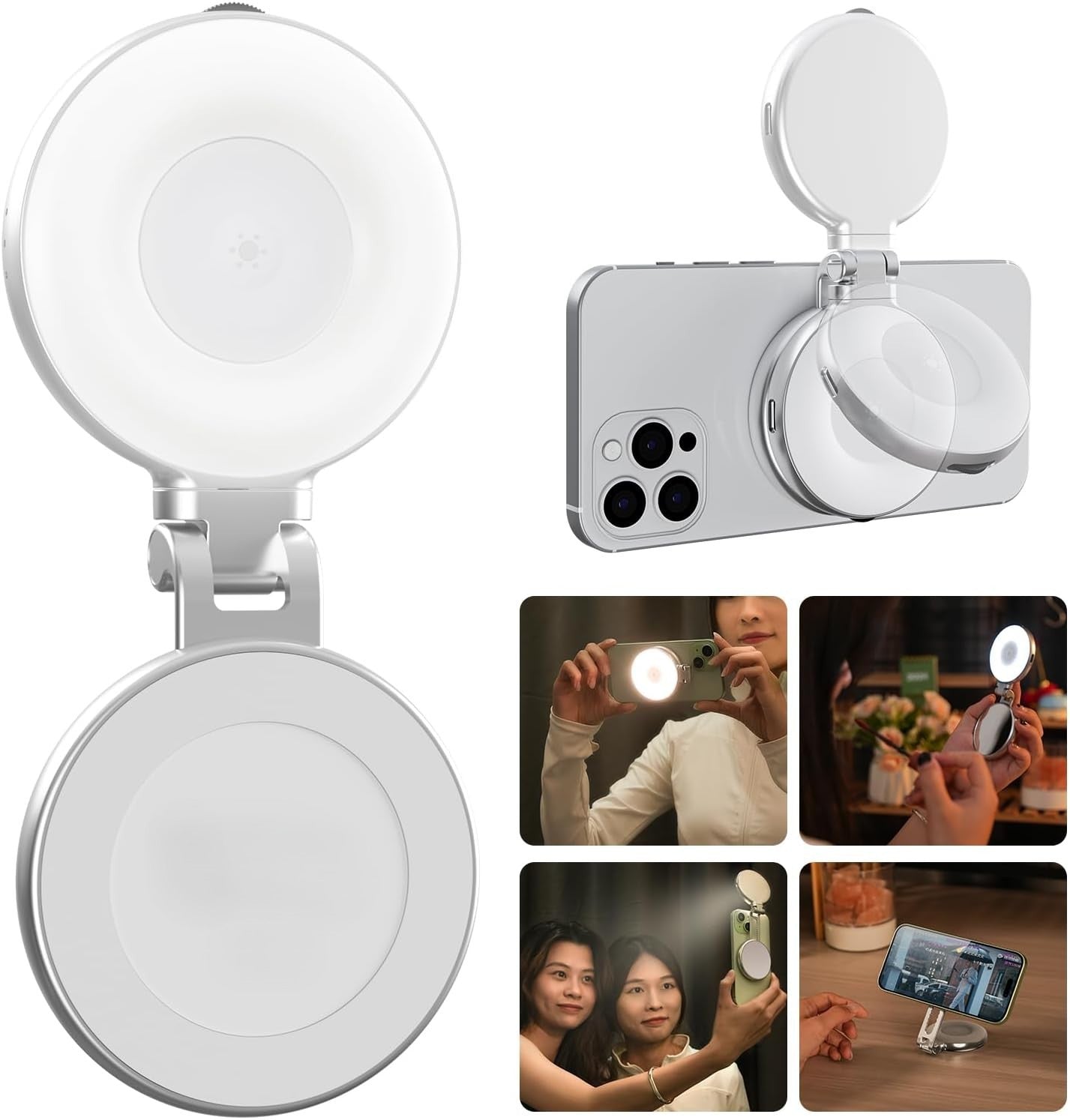 Twilagleam Magnetic Phone Selfie Beauty Light — Mini Three-Color Temperature Portable Selfie Mirror with Rotating & Extendable Pocket Light