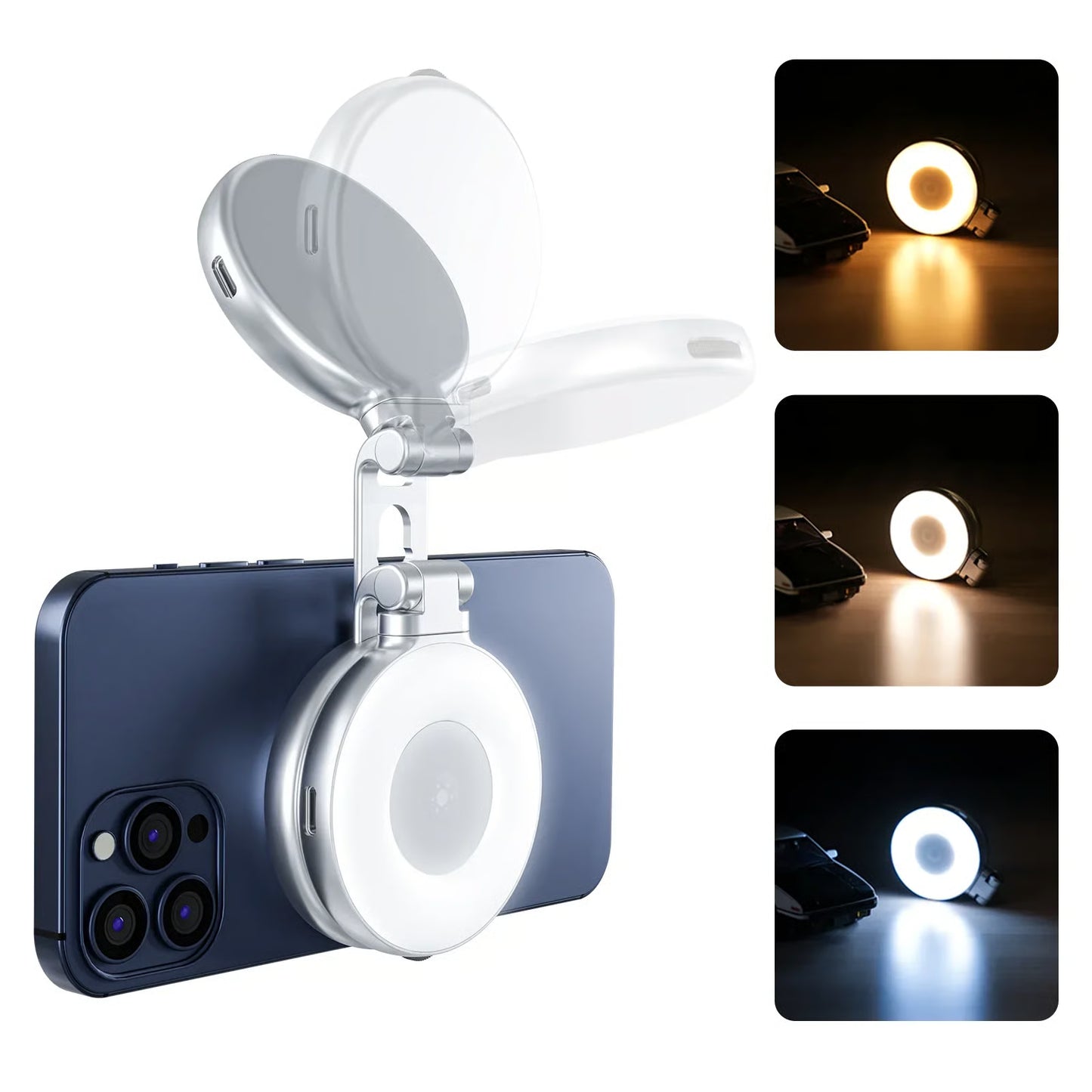 Twilagleam Magnetic Phone Selfie Beauty Light — Mini Three-Color Temperature Portable Selfie Mirror with Rotating & Extendable Pocket Light